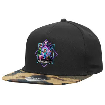 Minecraft Nether Portal, Καπέλο Ενηλίκων Flat Snapback Μαύρο/Παραλλαγή, (100% ΒΑΜΒΑΚΕΡΟ TWILL, ΕΝΗΛΙΚΩΝ, UNISEX, ONE SIZE)