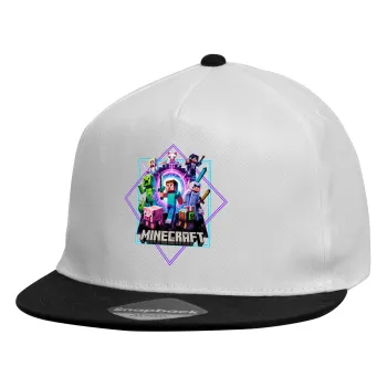 Minecraft Nether Portal, Καπέλο παιδικό Flat Snapback, Λευκό (100% ΒΑΜΒΑΚΕΡΟ, ΠΑΙΔΙΚΟ, UNISEX, ONE SIZE)