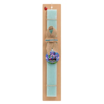 Minecraft Nether Portal, Easter Set, wooden keychain & aromatic flat Easter candle (30cm) (TURQUOISE)