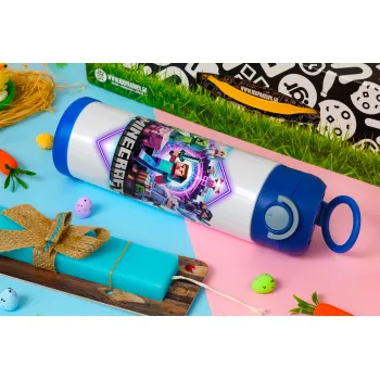 Minecraft Nether Portal, Easter candle, Childrens hot water bottle, stainless steel, with safety straw, BLUE (500ml)
