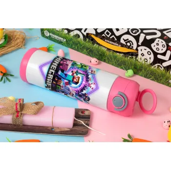 Minecraft Nether Portal, Easter candle, Childrens hot water bottle, stainless steel, with safety straw, PINK (500ml)