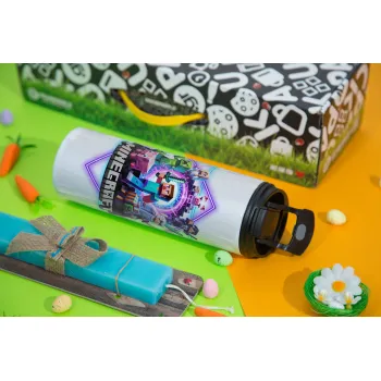 Minecraft Nether Portal, Πασχαλινή Λαμπάδα με Travel Tumbler θερμό με διπλό καπάκι (600ml, BPA free) & κερί αρωματικό πλακέ (30cm) (ΤΙΡΚΟΥΑΖ)