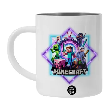 Minecraft Nether Portal, Λευκή Ανοξείδωτη Μεταλλική Κούπα 450ml - Διπλού Τοιχώματος 