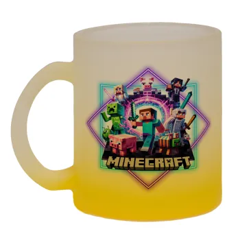 Minecraft Nether Portal, Κούπα γυάλινη δίχρωμη με βάση το κίτρινο ματ, 330ml