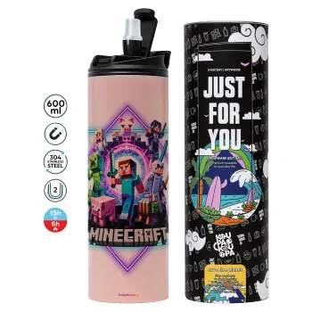 Minecraft Nether Portal, Tumbler stainless steel PINK 600ml