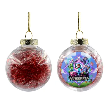 Minecraft Nether Portal, Transparent Christmas tree ball ornament with red filling 8cm