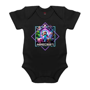 Minecraft Nether Portal, Βρεφικό φορμάκι μωρού, 0-18 μηνών, ΜΑΥΡΟ, 100% Organic Cotton, κοντομάνικο