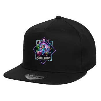 Minecraft Nether Portal, Καπέλο παιδικό Flat Snapback, Μαύρο (100% ΒΑΜΒΑΚΕΡΟ, ΠΑΙΔΙΚΟ, UNISEX, ONE SIZE)