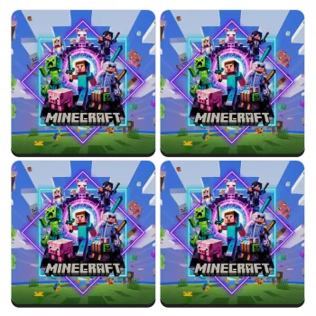 Minecraft Nether Portal, ΣΕΤ 4 Σουβέρ ξύλινα τετράγωνα (9cm)