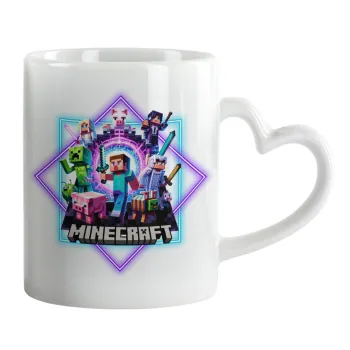 Minecraft Nether Portal, Κούπα καρδιά χερούλι λευκή, κεραμική, 330ml