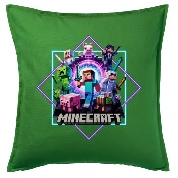 Minecraft Nether Portal, Μαξιλάρι καναπέ Πράσινο 100% βαμβάκι, περιέχεται το γέμισμα (50x50cm)