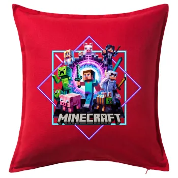 Minecraft Nether Portal, Μαξιλάρι καναπέ Κόκκινο 100% βαμβάκι, περιέχεται το γέμισμα (50x50cm)