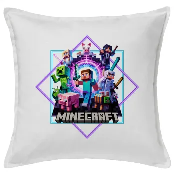 Minecraft Nether Portal, Μαξιλάρι καναπέ ΛΕΥΚΟ 100% βαμβάκι, περιέχεται το γέμισμα (50x50cm)