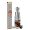 Easter Set, metallic Inox water bottle (750ml) & aromatic flat Easter candle (30cm) (GRAY)