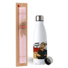 Easter Set, metallic stainless steel water bottle (750ml) & scented flat Easter candle (30cm) (PINK)