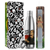 Easter Set, metallic stainless thermos flask (500ml) & scented flat Easter candle (30cm) (GRAY)