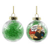 Transparent Christmas tree ball ornament with green filling 8cm