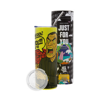 Μπαρτζό, Ποιος? Αυτός!!! 1-0, Neon Yellow Travel Tumbler θερμό, μεταλλικό καλαμάκι(Ανωξείδωτο 304 Food grade, BPA free, 600ml)