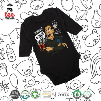 Μπαρτζό, Ποιος? Αυτός!!! 1-0, Μακρυμάνικο βρεφικό φορμάκι, 0-18 μηνών, ΜΑΥΡΟ, 100% Organic Cotton