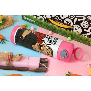 Μπαρτζό, Ποιος? Αυτός!!! 1-0, Easter candle, Childrens hot water bottle, stainless steel, with safety straw, PINK (500ml)