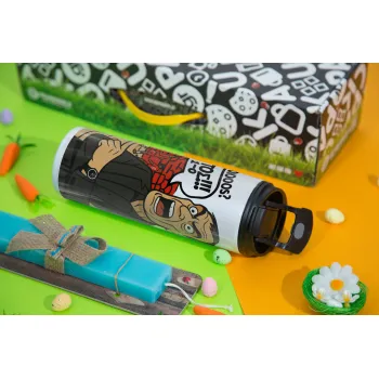 Μπαρτζό, Ποιος? Αυτός!!! 1-0, Easter candle,Travel Tumbler 2 Lids, with metal straw & cleaning brush & aromatic flat candle (30cm) (BLUE)