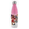 Metal mug thermos Pink/White (Stainless steel), double wall, 500ml