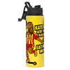 Metallic water bottle with safety lid, 850ml aluminum