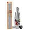 Easter Set, metallic Inox water bottle (750ml) & aromatic flat Easter candle (30cm) (GRAY)