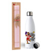 Easter Set, metallic stainless steel water bottle (750ml) & scented flat Easter candle (30cm) (PINK)