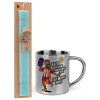 Easter Set, metallic thermal cup (300ml) & aromatic flat Easter candle (30cm) (TURQUOISE)