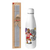 Easter Set, metallic stainless thermos bottle (500ml) & scented flat Easter candle (30cm) (GRAY)