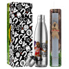 Easter Set, metallic stainless thermos flask (500ml) & scented flat Easter candle (30cm) (GRAY)