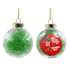 Transparent Christmas tree ball ornament with green filling 8cm