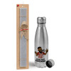 Easter Set, metallic Inox water bottle (750ml) & aromatic flat Easter candle (30cm) (GRAY)