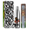 Easter Set, metallic stainless thermos flask (500ml) & scented flat Easter candle (30cm) (GRAY)