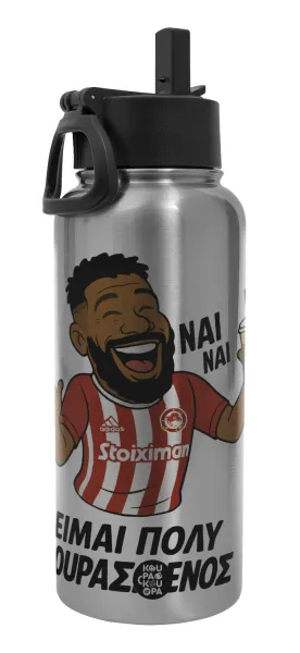 Ροντινέι — Metal mug thermo Silver with Straw and Spout Lid (Stainless steel), double wall, 950ml