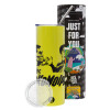 Neon Yellow Travel Tumbler, with metal straw (Stainless steel 304 Food grade, BPA free, 600ml)