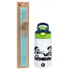 Easter Set, Children's thermal stainless steel bottle with safety straw, green/blue (350ml) & aromatic flat Easter candle (30cm) (TURQUOISE)