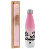 Easter Set, Metallic pink/white (Stainless steel) thermos, double-walled, 500ml & aromatic flat Easter candle (30cm) (PINK)