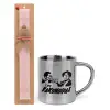 Easter Set, metallic thermal cup (300ml) & aromatic flat Easter candle (30cm) (PINK)