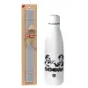 Easter Set, metallic stainless thermos bottle (500ml) & scented flat Easter candle (30cm) (GRAY)