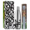 Easter Set, metallic stainless thermos flask (500ml) & scented flat Easter candle (30cm) (GRAY)