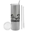 Tumbler stainless steel Silver 600ml, with metal straw & cleaning brush