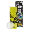 Neon Yellow Travel Tumbler, with metal straw (Stainless steel 304 Food grade, BPA free, 600ml)