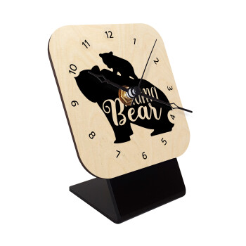 Mama Bear with kid, Quartz Table clock in natural wood (10cm)