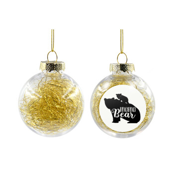 Mama Bear with kid, Χριστουγεννιάτικη μπάλα δένδρου διάφανη με χρυσό γέμισμα 8cm