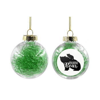Mama Bear with kid, Χριστουγεννιάτικη μπάλα δένδρου διάφανη με πράσινο γέμισμα 8cm