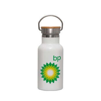 Πρατήριο καυσίμων BP, Metallic thermos (Stainless steel) White with wooden lid (bamboo), double-walled, 350ml