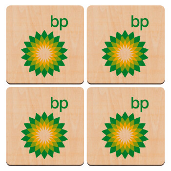 Πρατήριο καυσίμων BP, ΣΕΤ x4 Σουβέρ ξύλινα τετράγωνα plywood (9cm)