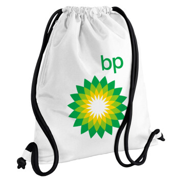 Πρατήριο καυσίμων BP, Τσάντα πλάτης πουγκί GYMBAG λευκή, με τσέπη (40x48cm) & χονδρά κορδόνια